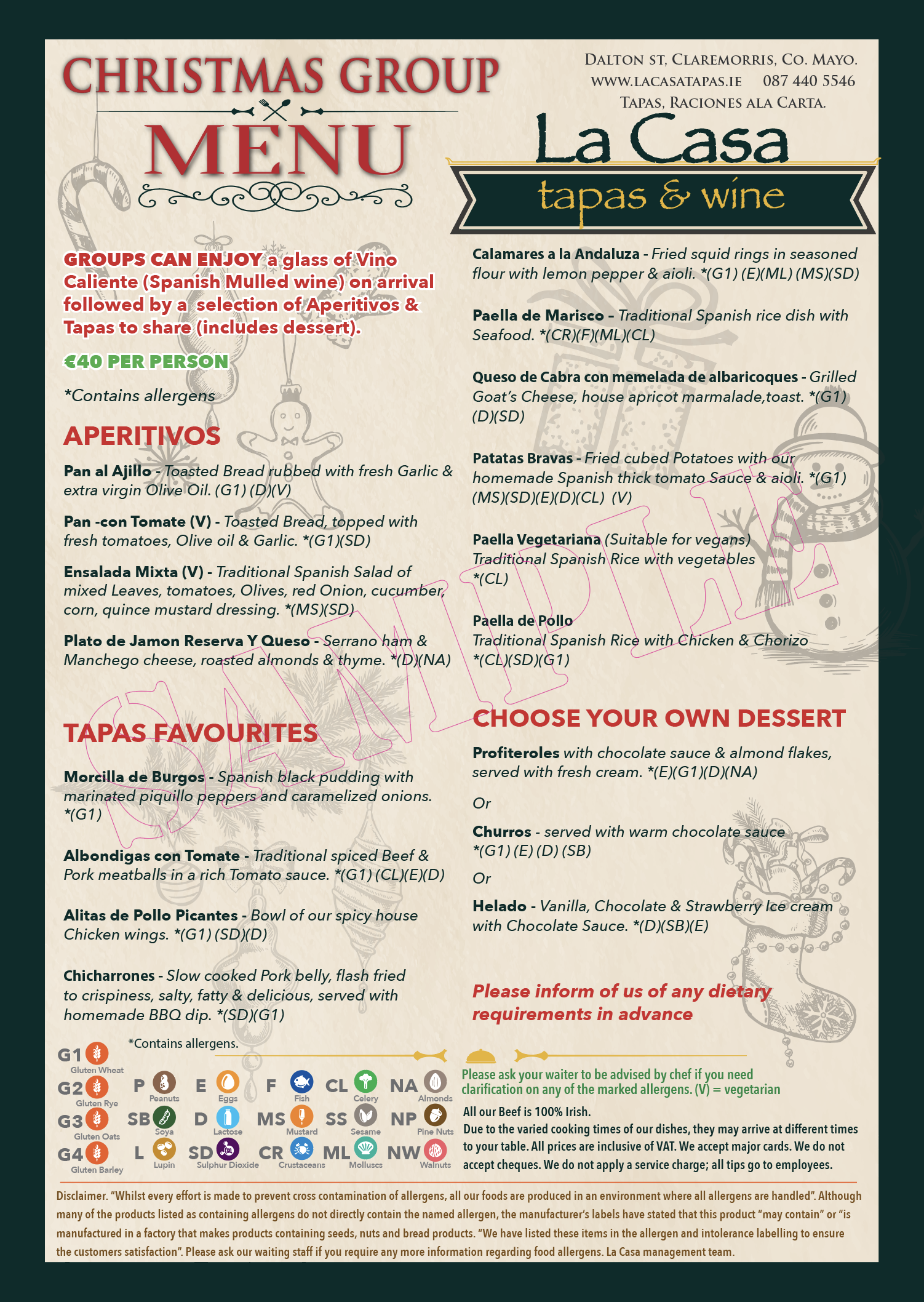 La Casa Christmas Group Menu