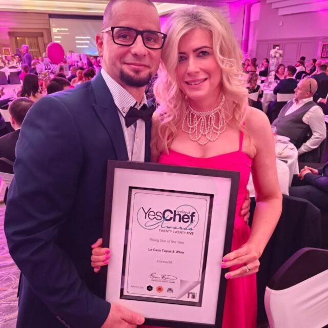 We never expected anything tonight but are stunned and delighted to win
"Rising Star of the year Connaught" at the 2025 @,YesChefIreland Awards tonight at the Radison Hotel in Sligo.

This is an incredible and wonderful surprise for La Casa Tapas & Wine.
To our amazing and truly wonderful team, thank you and you our diners and supporters thank you as we develop our culinary journey in Claremorris ❤️

#atasteofspaininmayo #communitysupport #foodlovers #claremorris #TapasPlates #yeschef #westofireland #husbandandwifeteam #Mayo2025 #tapasrestaurant