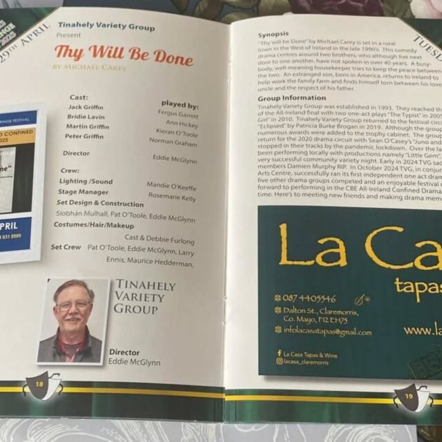 It's a big night for us tonight at La Casa Tapas & Wine. We are sponsors of tonight's play at Claremorris Drama And Fringe Festival, All Ireland Drama Finals at Claremorris Town Hall Theatre and Concert Hall. 🎩🎭

As well as that we have been short listed for a number of categories at @YesChefIreland Awards tonight at the Radison Hotel in Sligo. We are delighted to be shortlisted and look forward to a wonderful event ❤️

#communitysupport #Mayo2025 #atasteofspaininmayo #allirelanddramafinals #yeschef #foodlovers #tapas #tapasrestaurant #claremorris #TapasPlates #westofireland